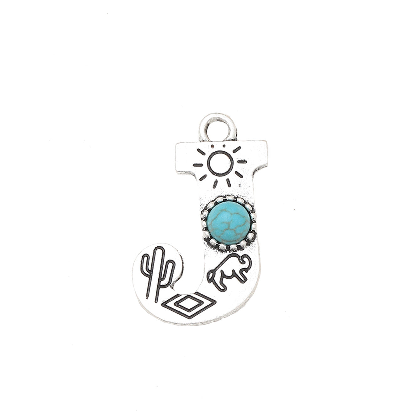 Wholesale of Western Wind Letter Natural Turquoise Alloy Letter Keychain Accessories